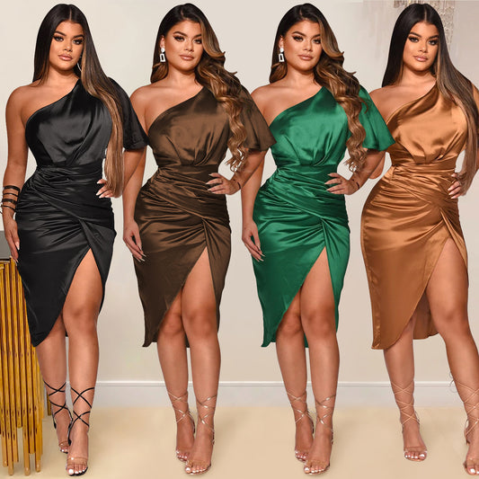 One-shoulder Split Dress