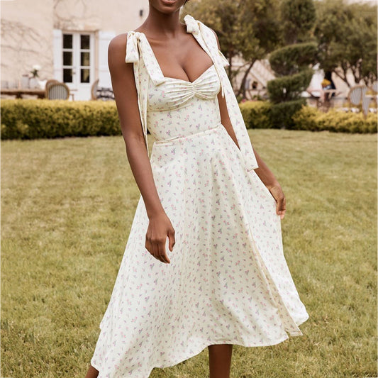 New Style Women's Temperament Dress European And American Sexy Fashion Lace Floral Halter Split Long Skirt