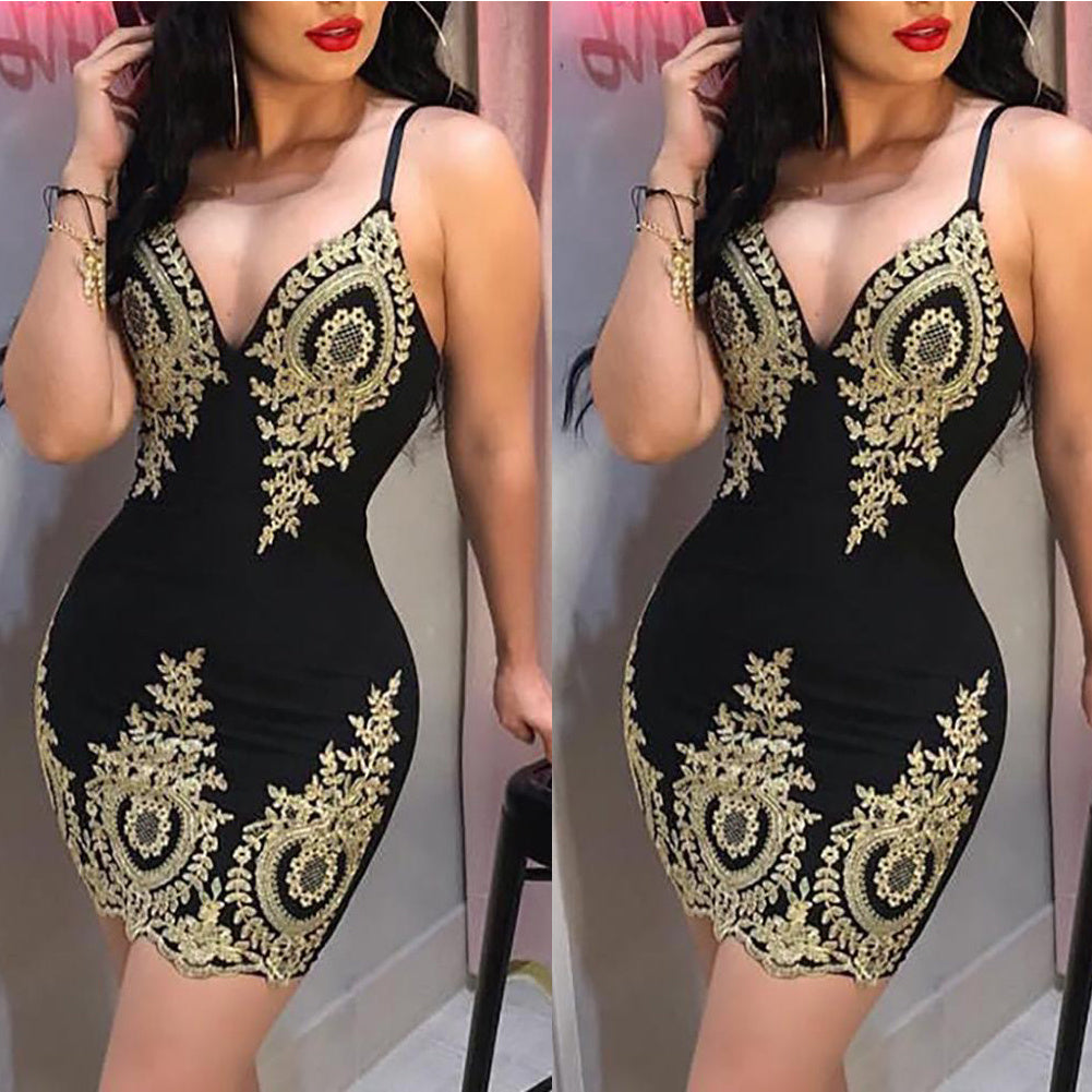 Golden Pattern Suspender Dress