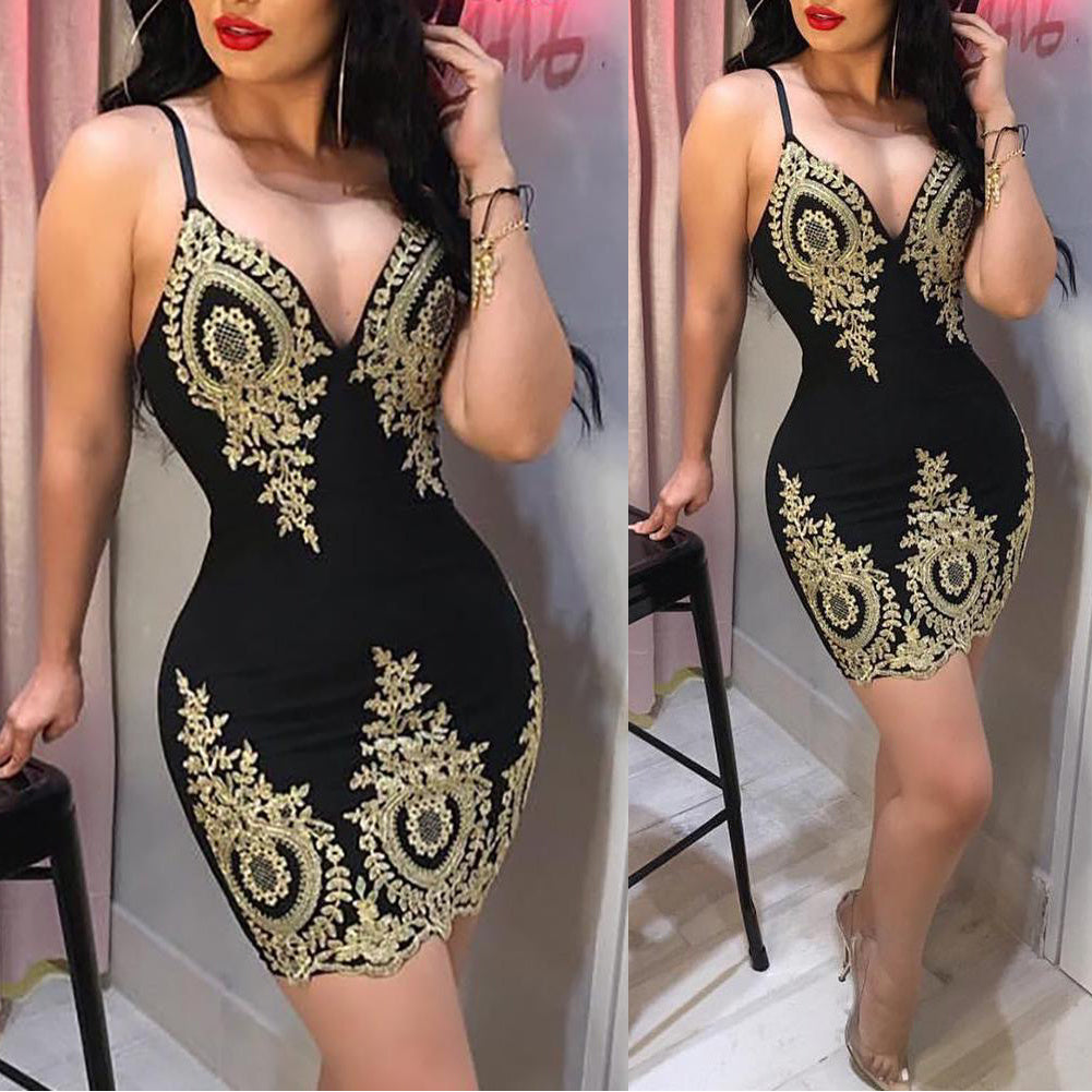 Golden Pattern Suspender Dress