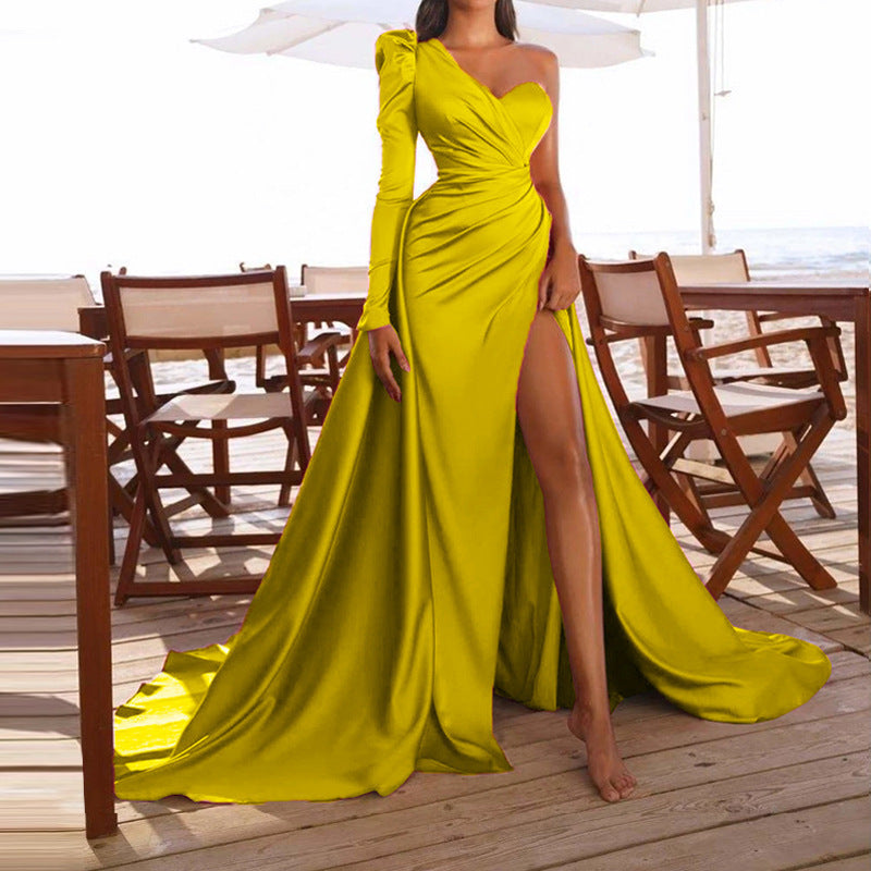 Long One Shoulder Satin Dress