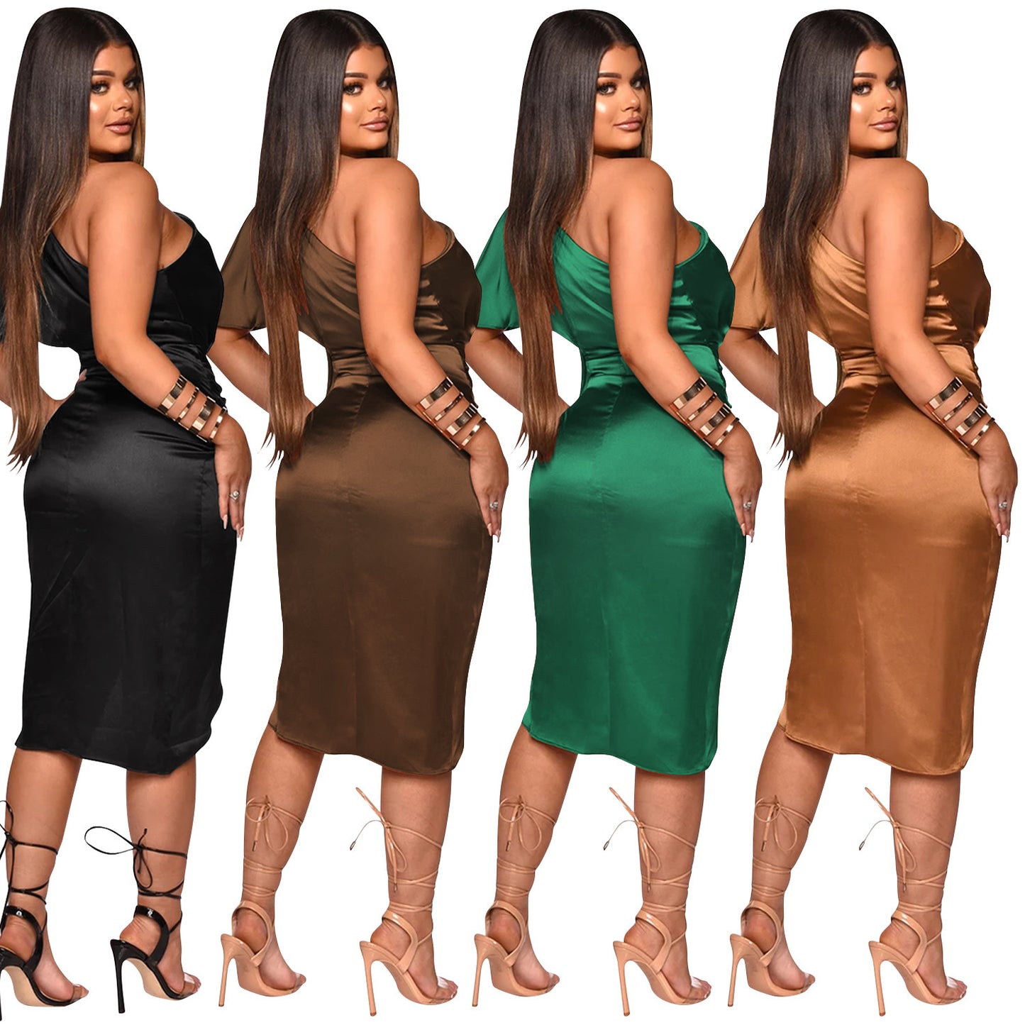 One-shoulder Split Dress