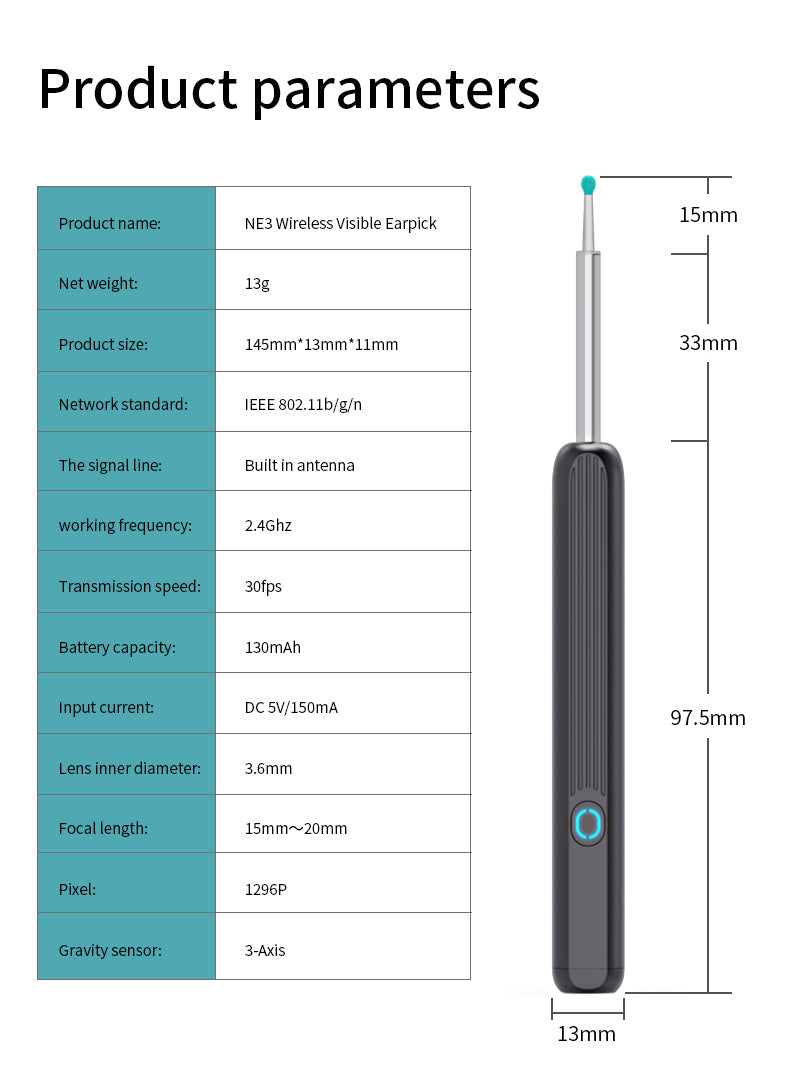 NE3 Ear Cleaner Otoscope Ear Wax Removal Tool With Camera LED Light Wireless Ear Endoscope Ear Cleaning Kit For I-phone