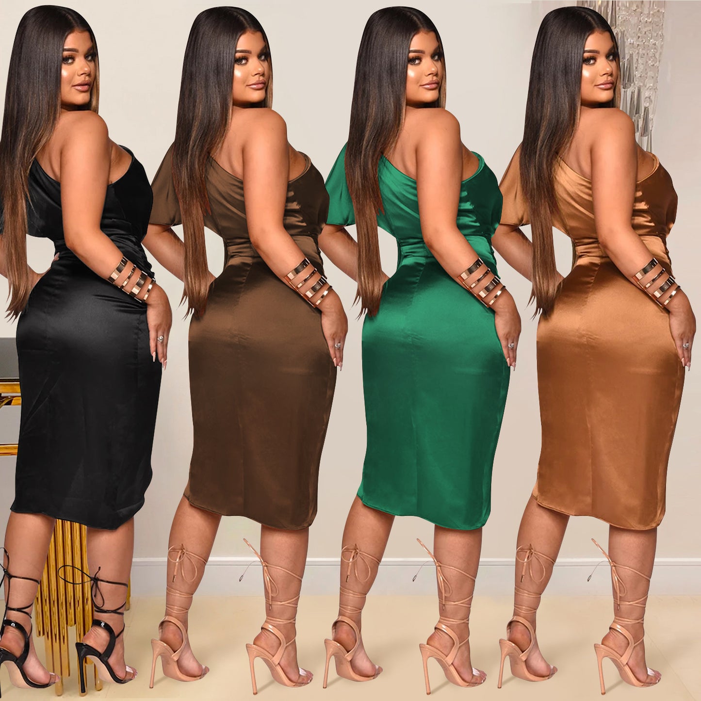 One-shoulder Split Dress
