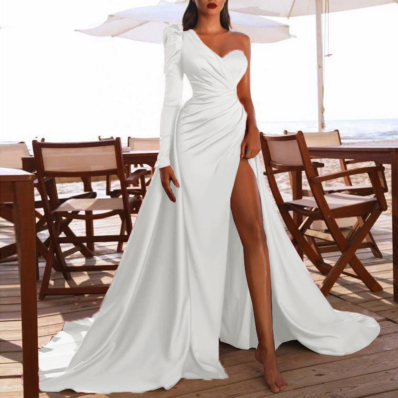 Long One Shoulder Satin Dress