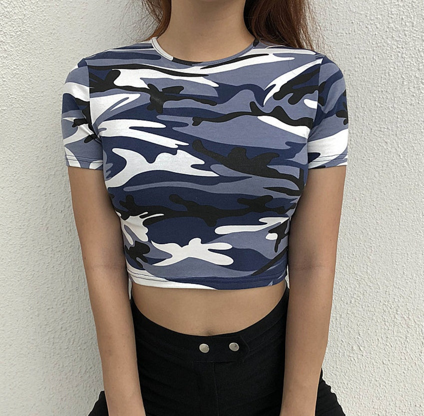 Europe and the United States cross border summer express sell women's dress camouflage print short sleeved T-shirt short jacket