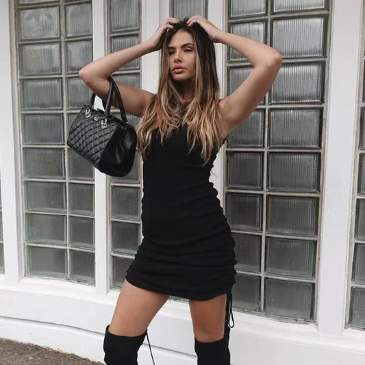 European And American Slim-fit Hip Skirt Drawstring Vest On Both Sides Dress