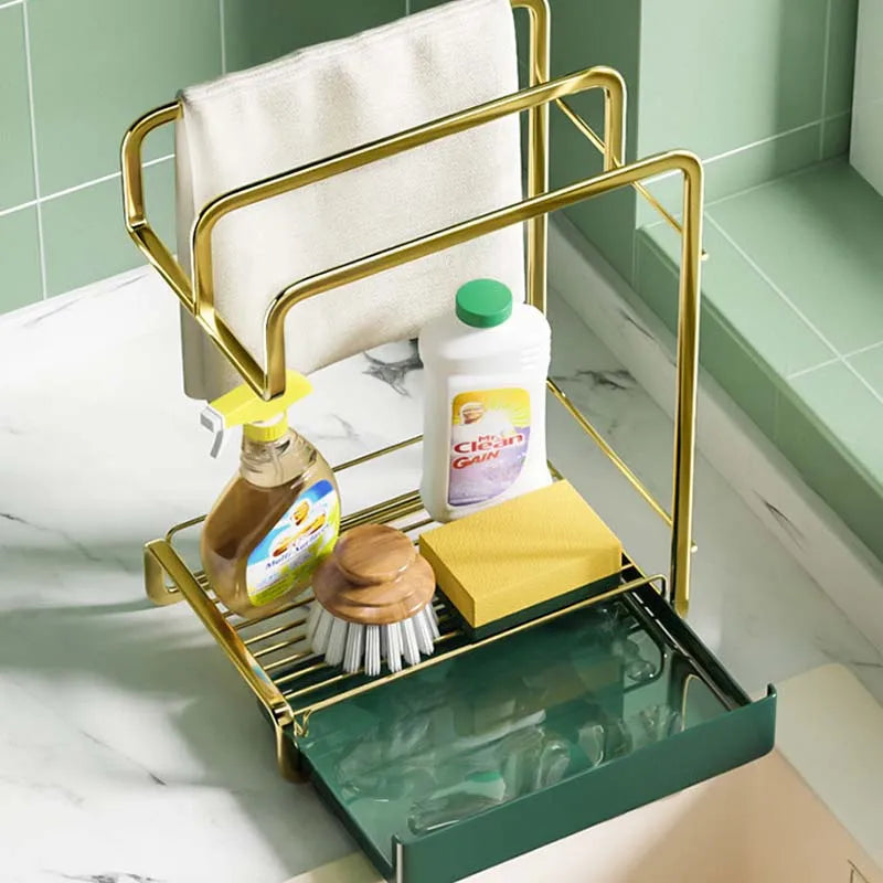 Sponge Holder Wall Mounted Kitchen Organizer Dish Drainer Brush Soap Rack With Drain Tray Rag Rack Bathroom Kitchen Accessories