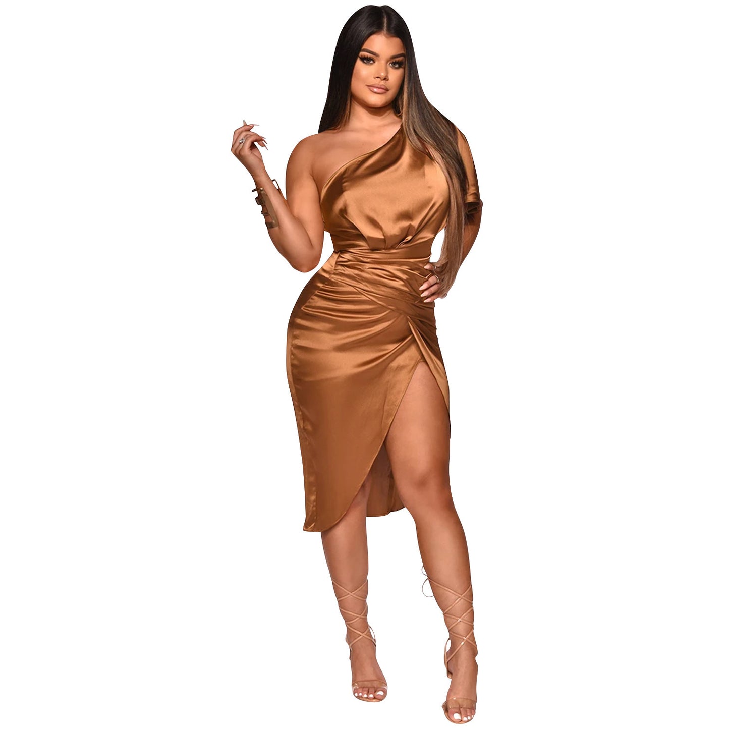 One-shoulder Split Dress