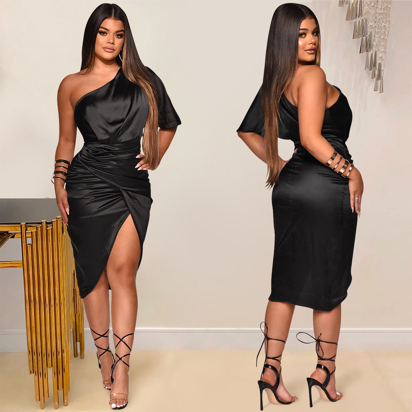 One-shoulder Split Dress