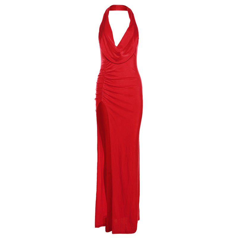 Deep V Halter Backless Dress