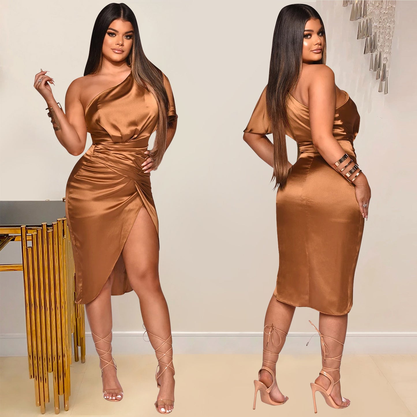 One-shoulder Split Dress