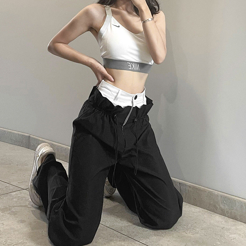Women's American-style Retro Street High Waist Casual Straight Pants