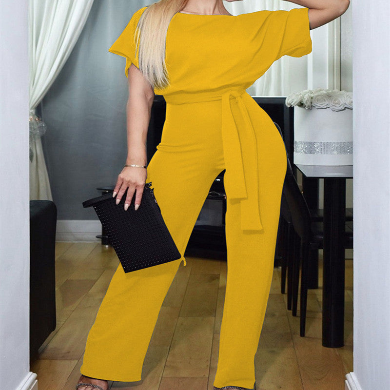 Summer Fashion Lace-up Button Short-sleeved Women's Jumpsuit