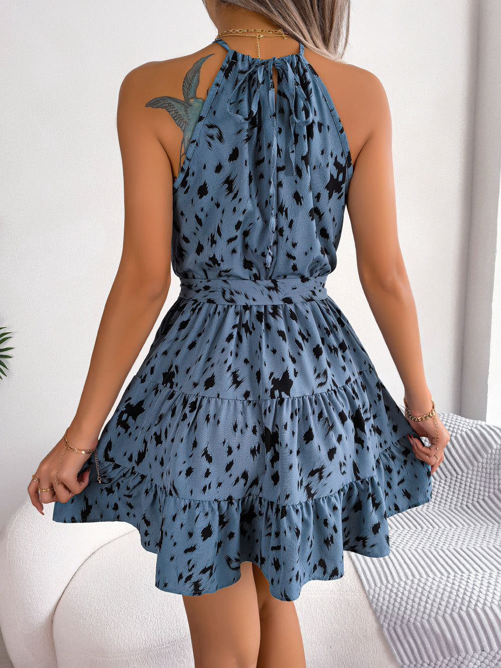 Leopard Print Ruffled Swing Dress