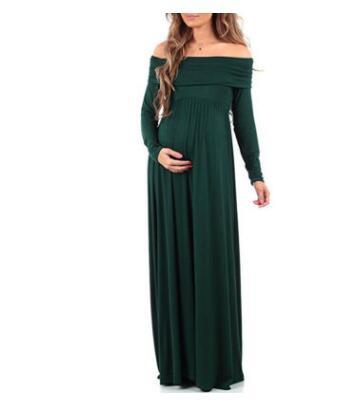 New European and American sexy fast selling eBay selling long sleeve pure color shoulder dress of pregnant woman