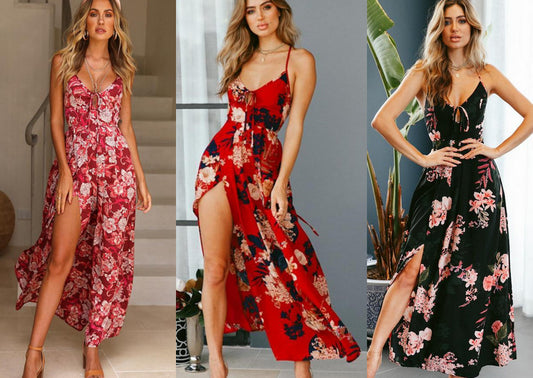 Europe and the United States foreign trade Ebay AliExpress explosion models beach holiday wind big swing skirt lace print dress Spot