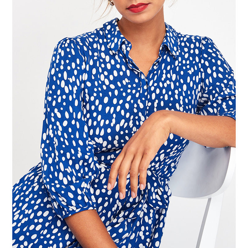 Polka dot print lace-up pocket dress