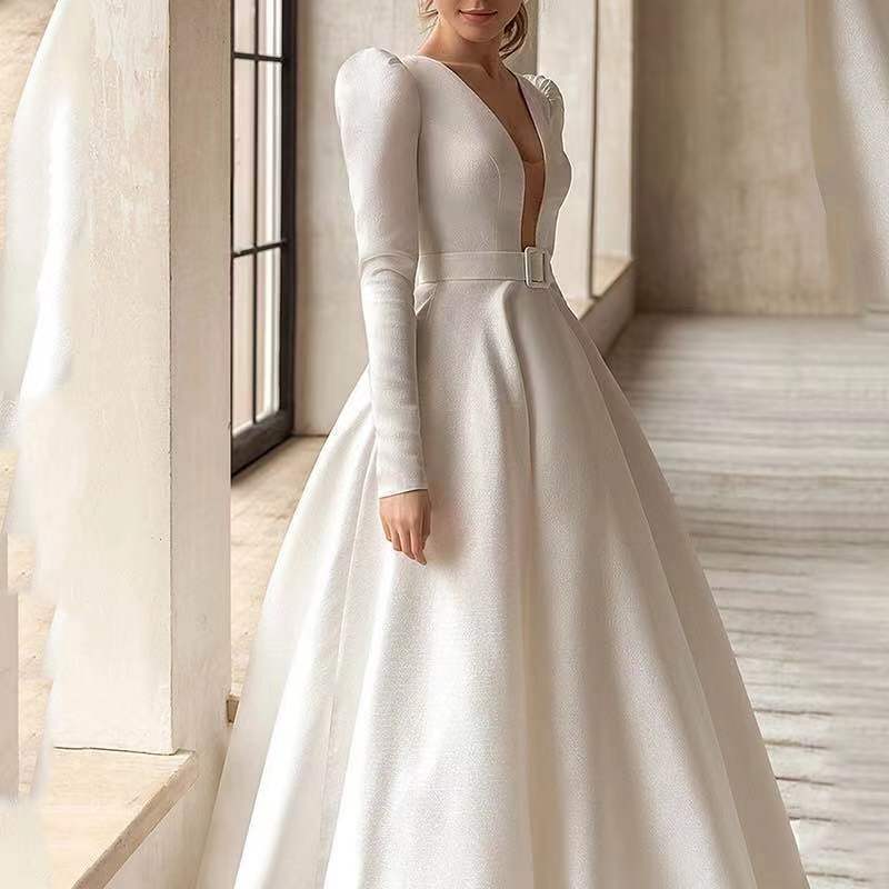 French White Satin Dress