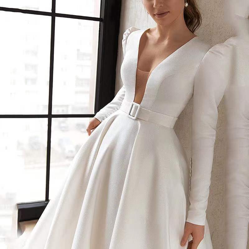 French White Satin Dress