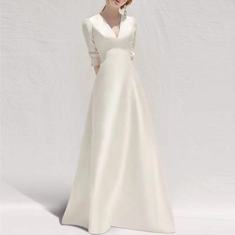 French White Satin Dress