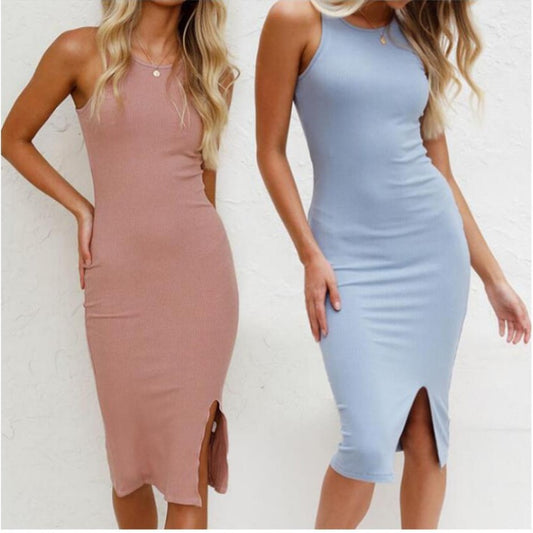 Solid Color Vest Long Dress