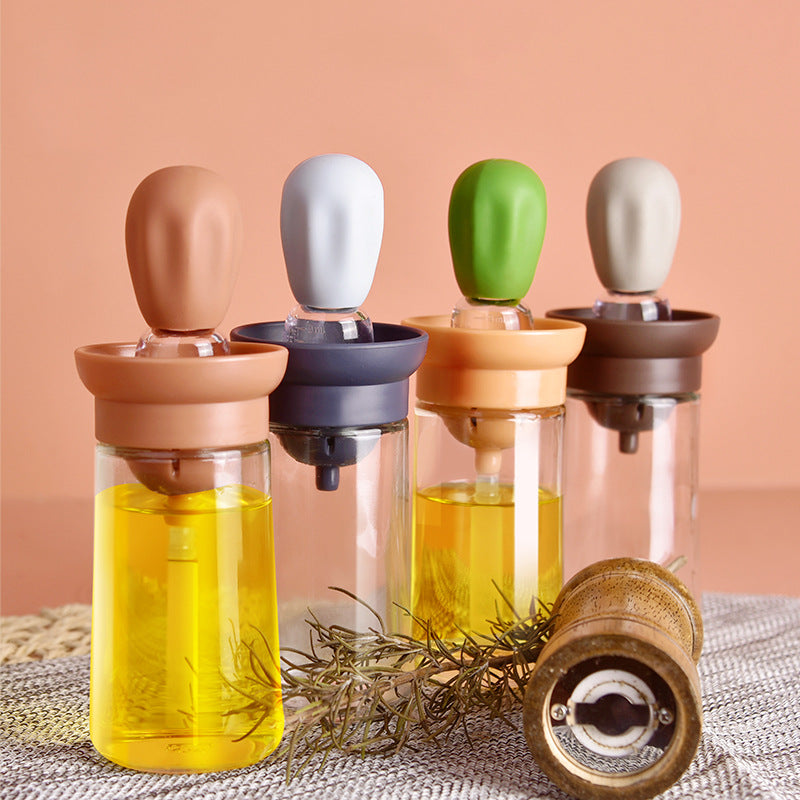 Home Finds - Creative Silicone Brush Head Brush Oil Bottle Kitchen High Temperature Resistant Press Type Oil Metering Oil Bottle