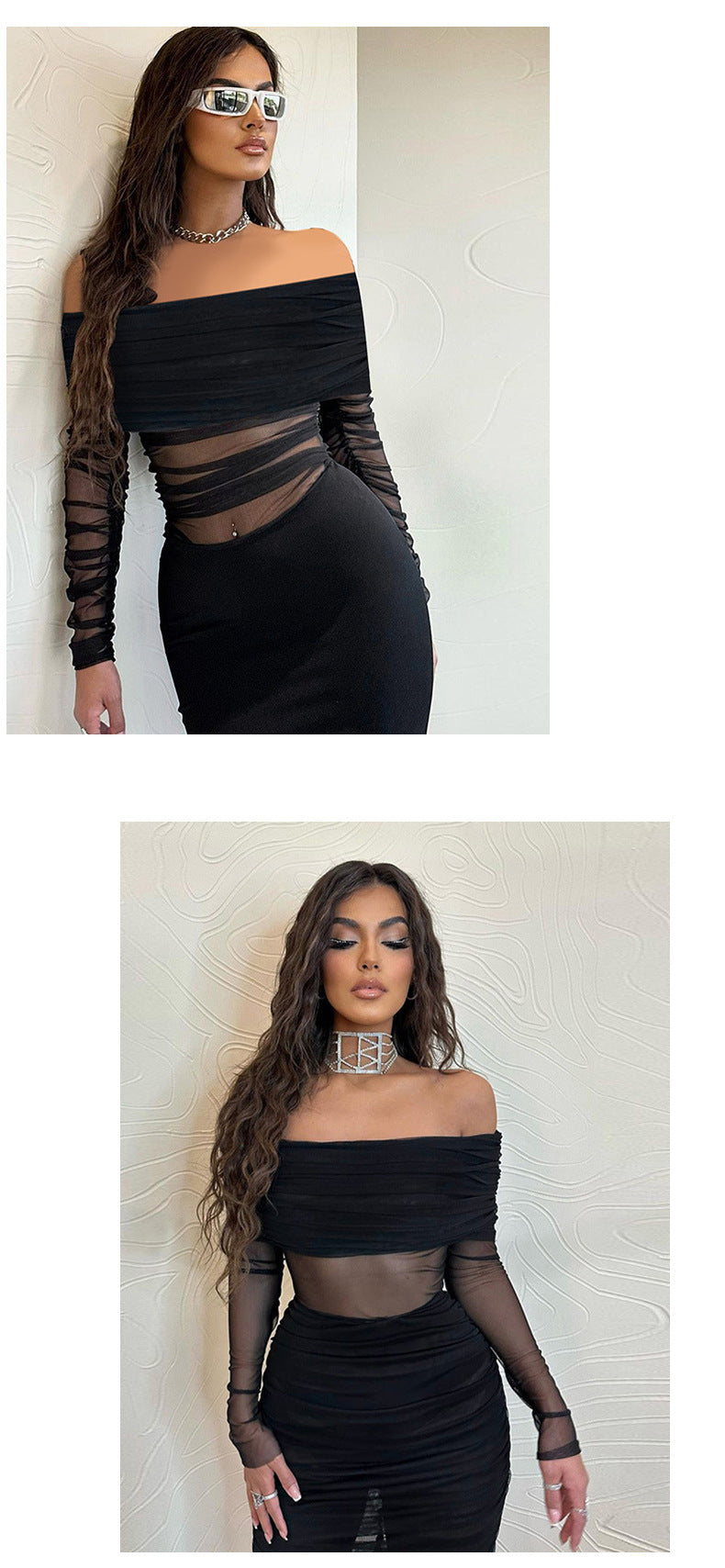 Women's Black See-through Mesh Dress