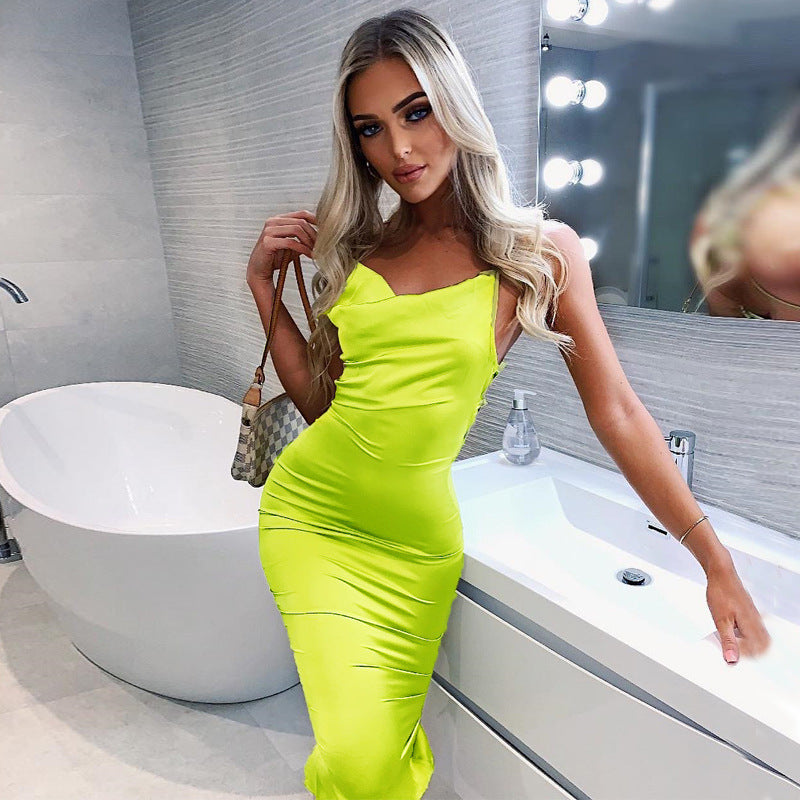Europe and the United States cross-border spring Amazon hot new sexy off-the-shoulder strap fashion high-elastic halter dress