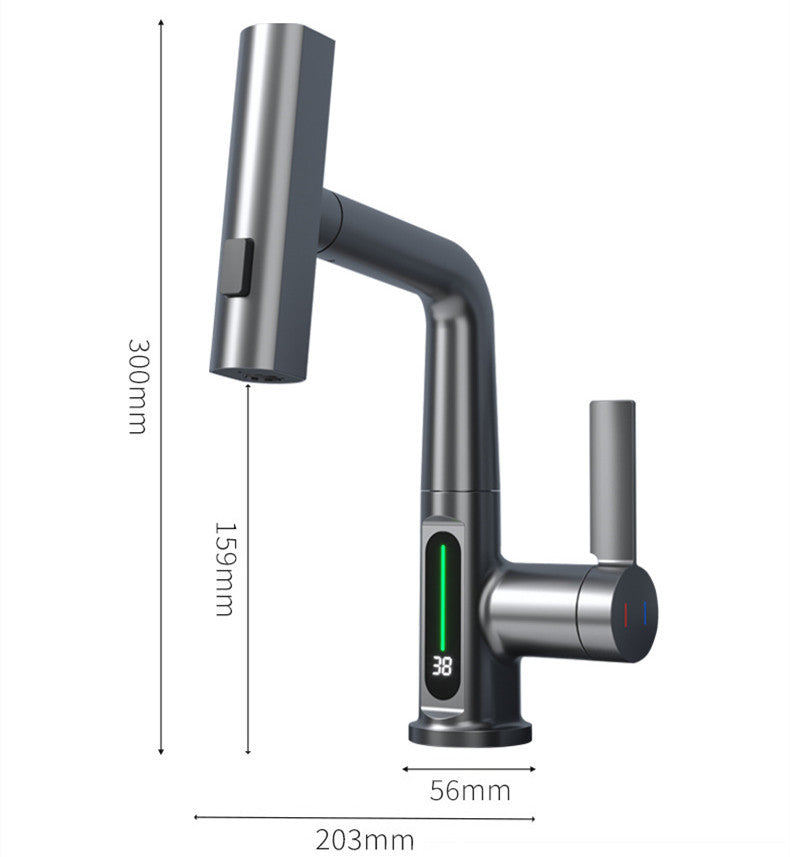 Intelligent Digital Display Faucet Pull-out Basin Faucet Temperature Digital Display Rotation