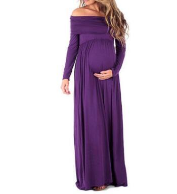 New European and American sexy fast selling eBay selling long sleeve pure color shoulder dress of pregnant woman