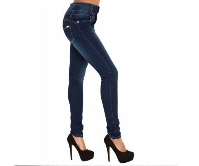 Europe and the United States Ebay explosion models WISH spring women's high waist and more buttonholes Slim stretch large size feet jeans women