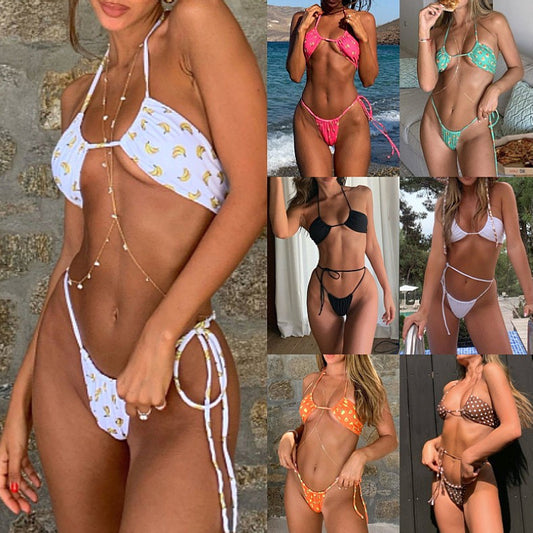 Bikini Color Split Bikini Beach Vacation Backless Bikini Push Up Swimwear