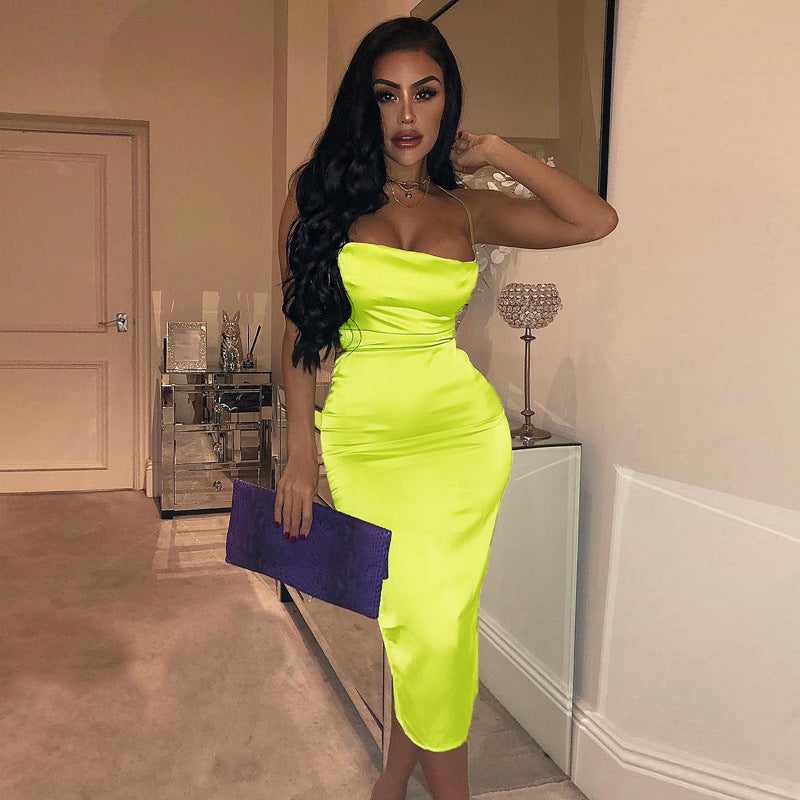 Europe and the United States cross-border spring Amazon hot new sexy off-the-shoulder strap fashion high-elastic halter dress