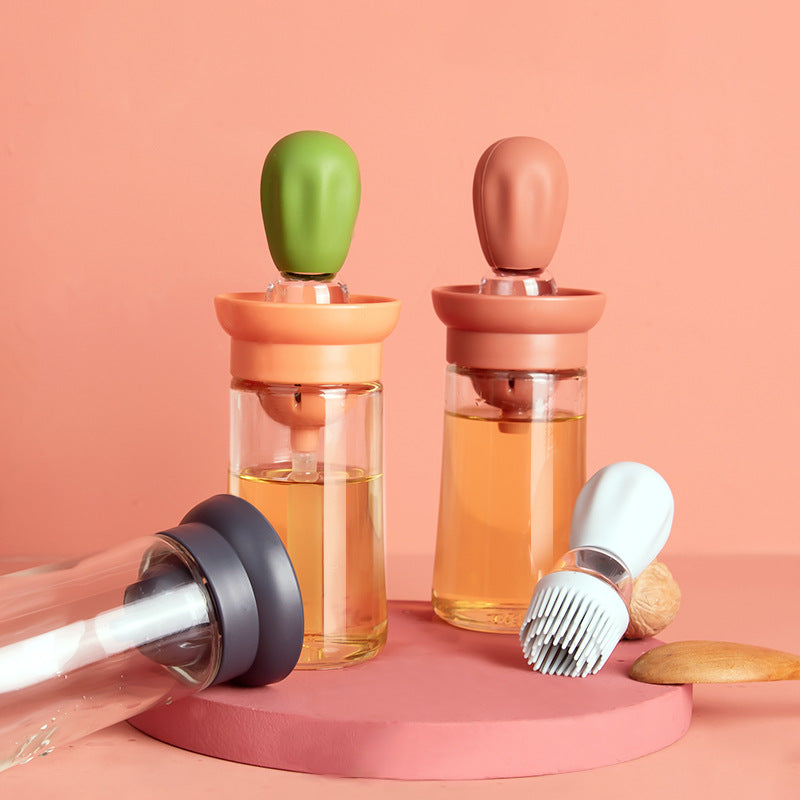 Home Finds - Creative Silicone Brush Head Brush Oil Bottle Kitchen High Temperature Resistant Press Type Oil Metering Oil Bottle