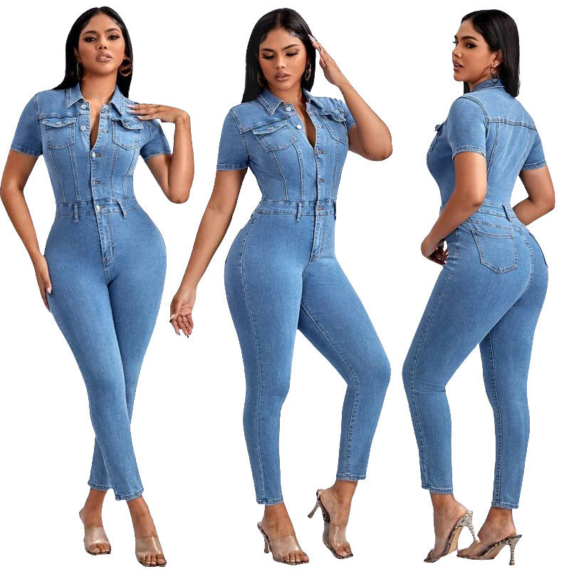 Fashion Skinny Denim Jumpsuit Women's Jeans