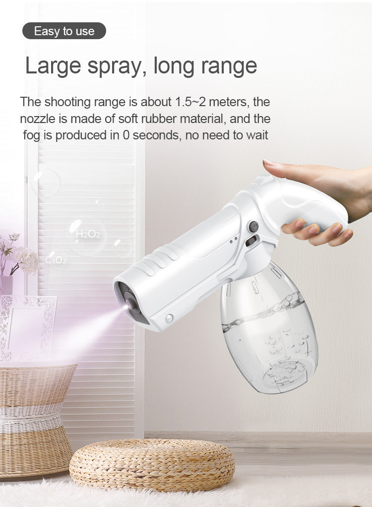 Home Finds - Handheld Wireless Charging Blue Light Nano Atomizing Spray Gun Indoor And Outdoor Car Disinfection Portable Gun Household Spray