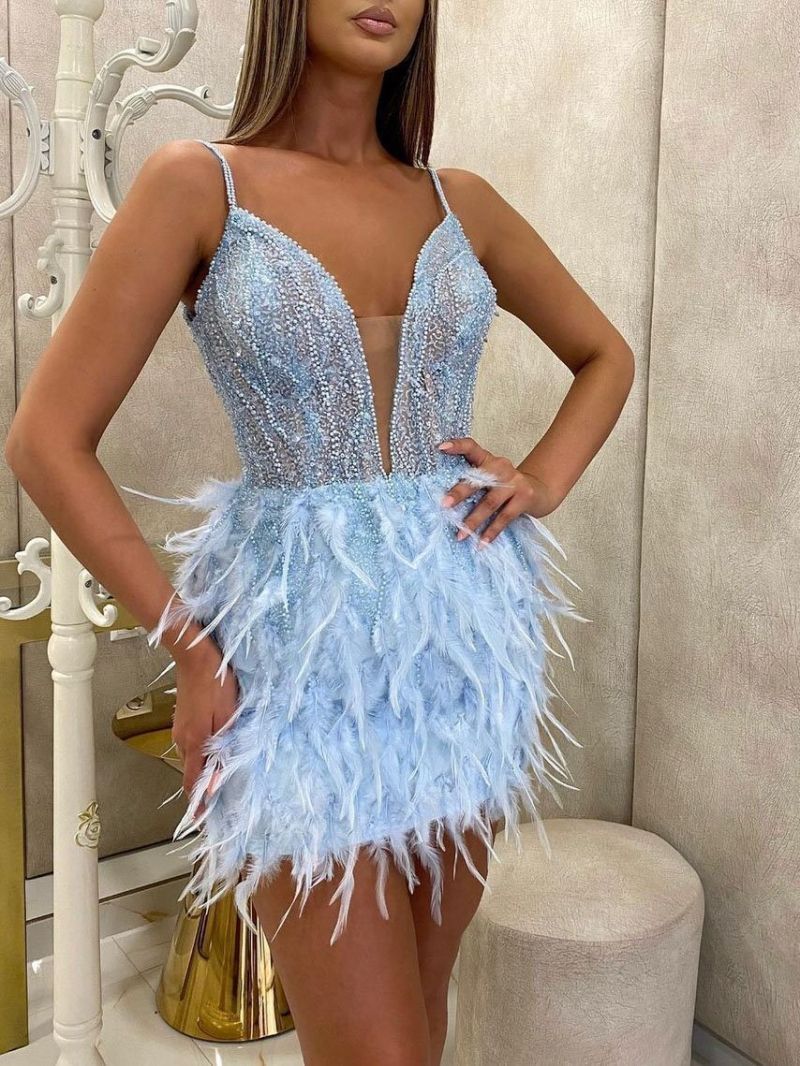 Short Feather Dress Women's Banquet Evening Dress