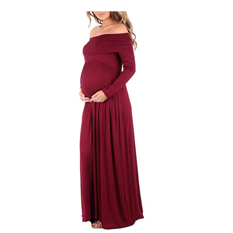 New European and American sexy fast selling eBay selling long sleeve pure color shoulder dress of pregnant woman