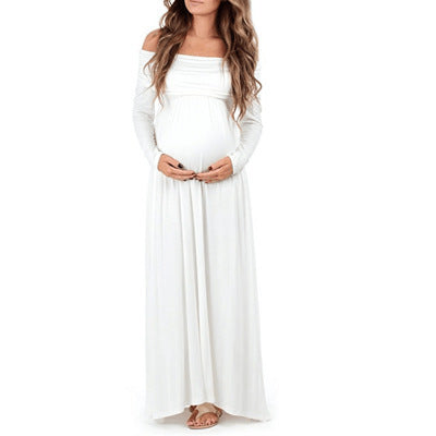 New European and American sexy fast selling eBay selling long sleeve pure color shoulder dress of pregnant woman