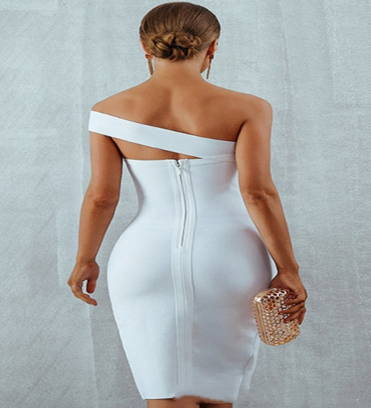 Off-the-shoulder split tube top dress