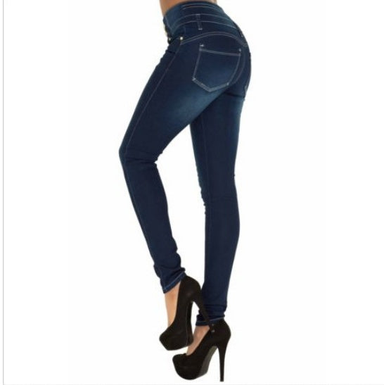 Europe and the United States Ebay explosion models WISH spring women's high waist and more buttonholes Slim stretch large size feet jeans women