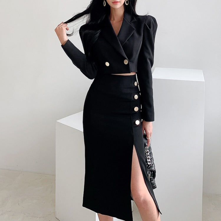 Women's Temperament Short Suit Mid-length Hip Skirt Two-piece