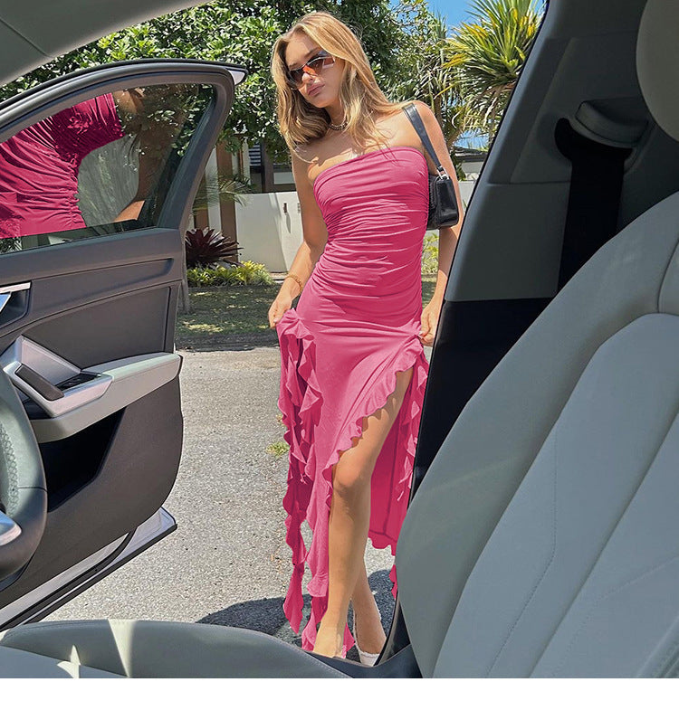 Women's Slit Ruffled Tube Top Dress