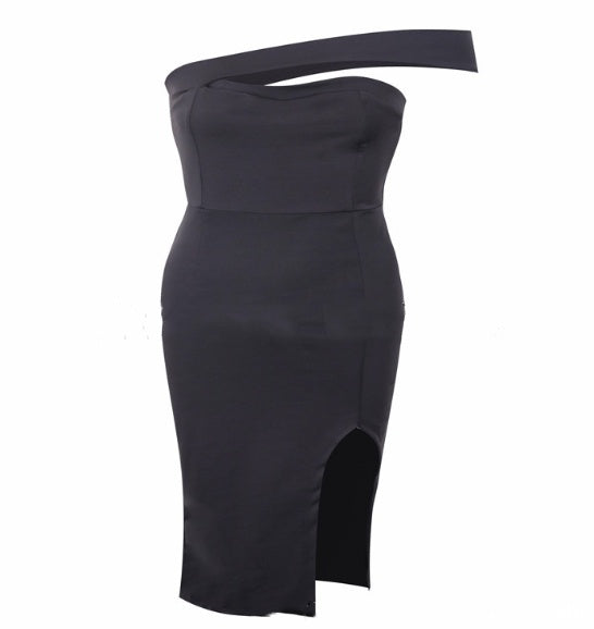 Off-the-shoulder split tube top dress