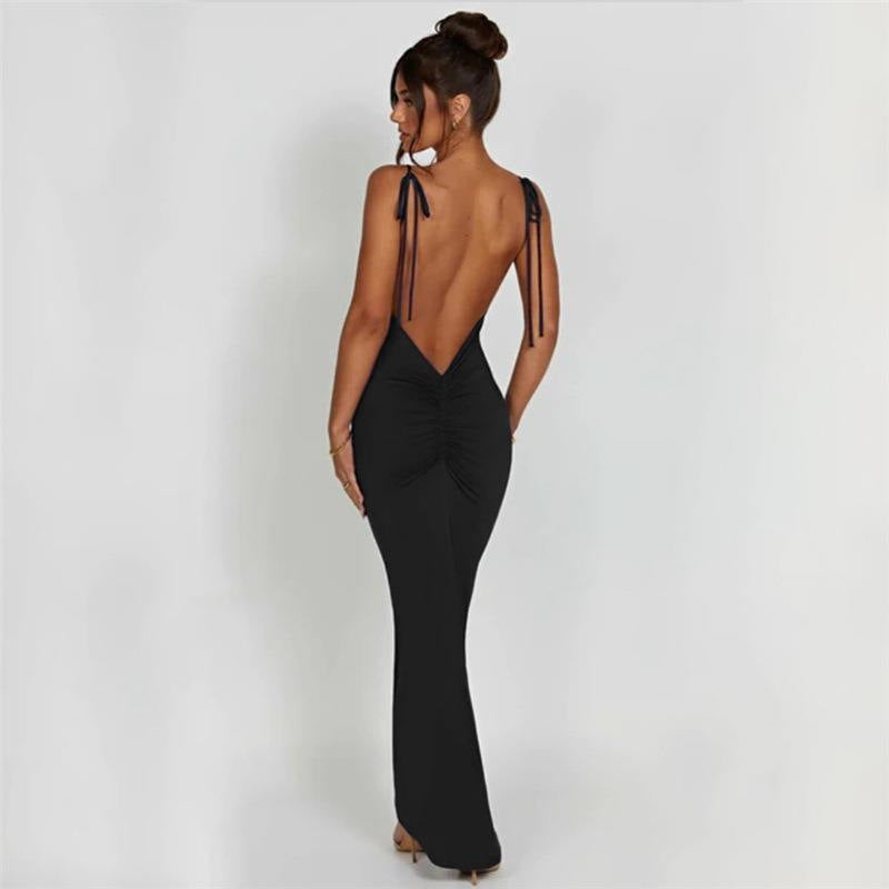 European And American Style Sexy Backless Lace Up Slim-fit Sheath Dress