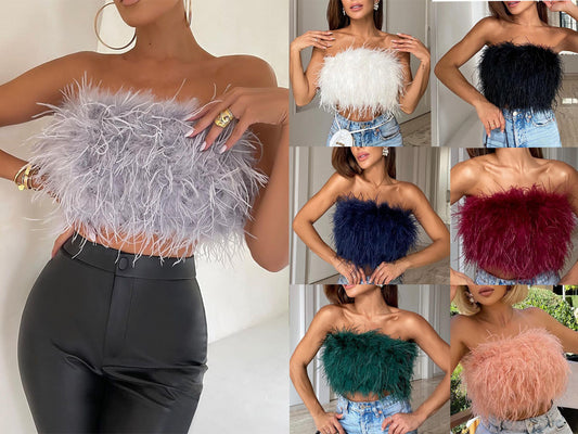 Fashion Fluffy Fluffy Tube Top All-match European And American Cross-border Tops