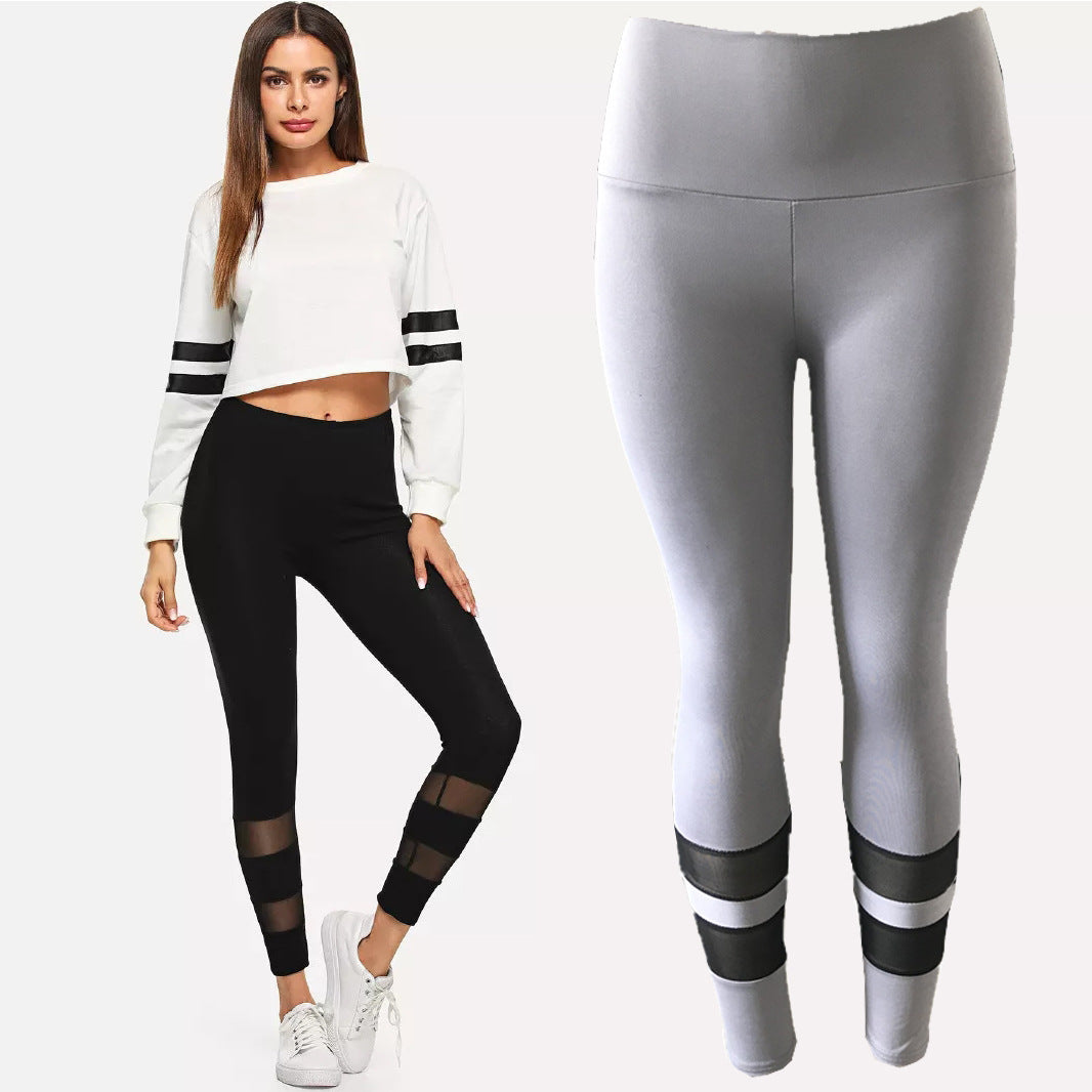 Europe and the United States new fitness leggings calf ring mesh stitching yoga running pants