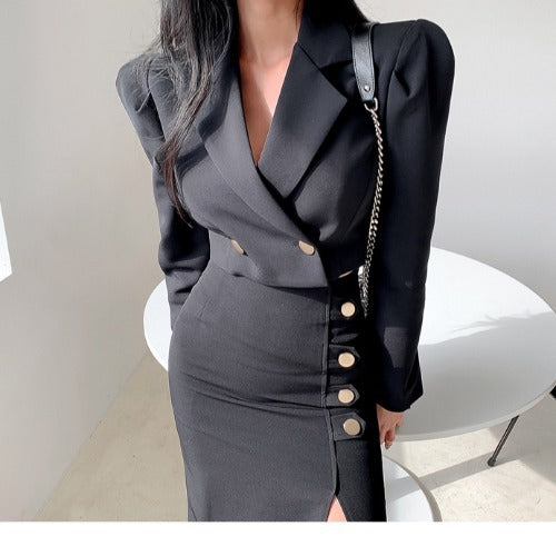 Women's Temperament Short Suit Mid-length Hip Skirt Two-piece