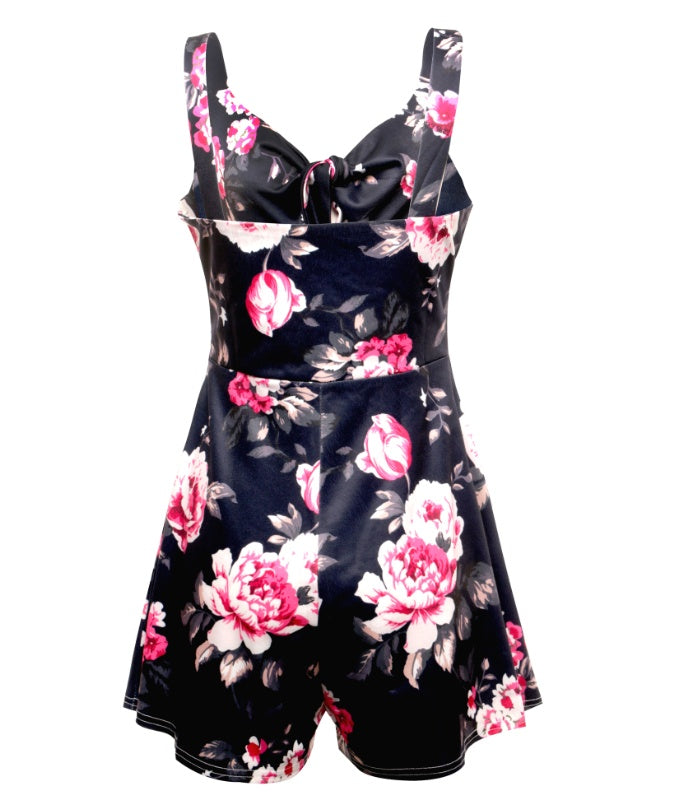 Sexy Suspenders Chest Bow Tie Printed Loose Jumpsuit